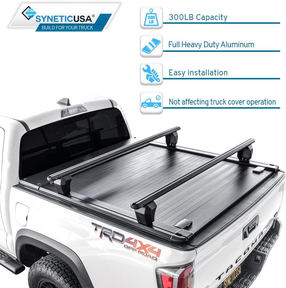 Syneticusa MR Retractable Truck Bed Cover with Crossbars for Toyota Tacoma 2016–2026 | 5ft (60”) Short Bed | Aluminum Hard Tonneau Cover | One-Person Installable | Waterproof, Low-Profile