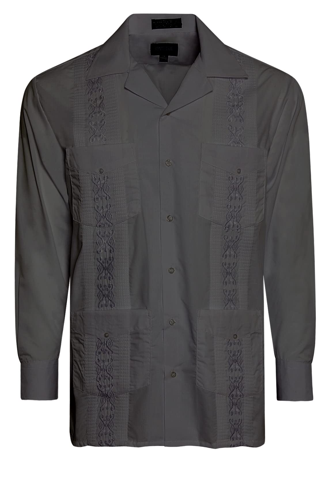 Omegatux Men's Charcoal Cuban Guayabera Long Sleeve Shirts Wedding Cigar Beach Bartender Casual, Xl