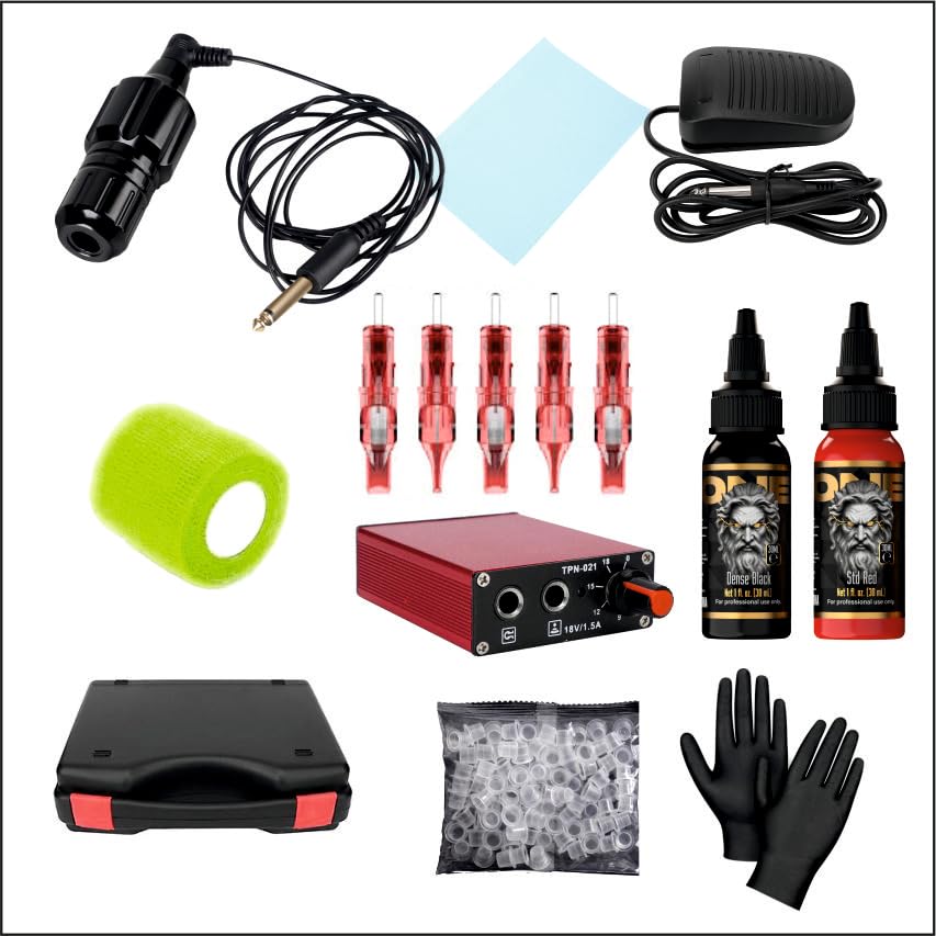 Line Art Tattoo Wired Pen Machine Kit for Beginners and Professionals, with Power Supply, Cartridge Needles, Inks, Gloves, and Carry Case-image-48