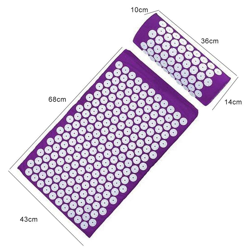 TILEZE Juego de Esterilla de acupresión y Almohada para Masaje, para aliviar la ciática, la Espalda, el Cuello, los Dolores de Cabeza y los Puntos de presión, Paquete de 3