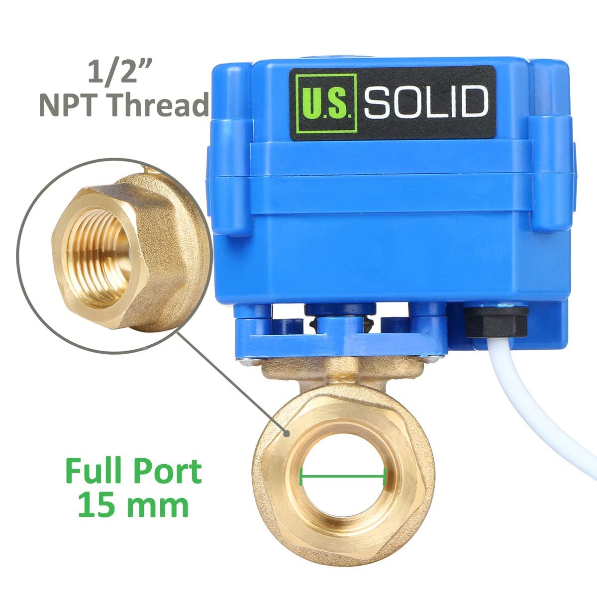 U.S. Solid Válvula de bola motorizada, válvula de bola de latón de 1,27 cm con puerto completo, 9-24 V CA/CC y configuración de retorno automático de 2 cables (paquete de 12)