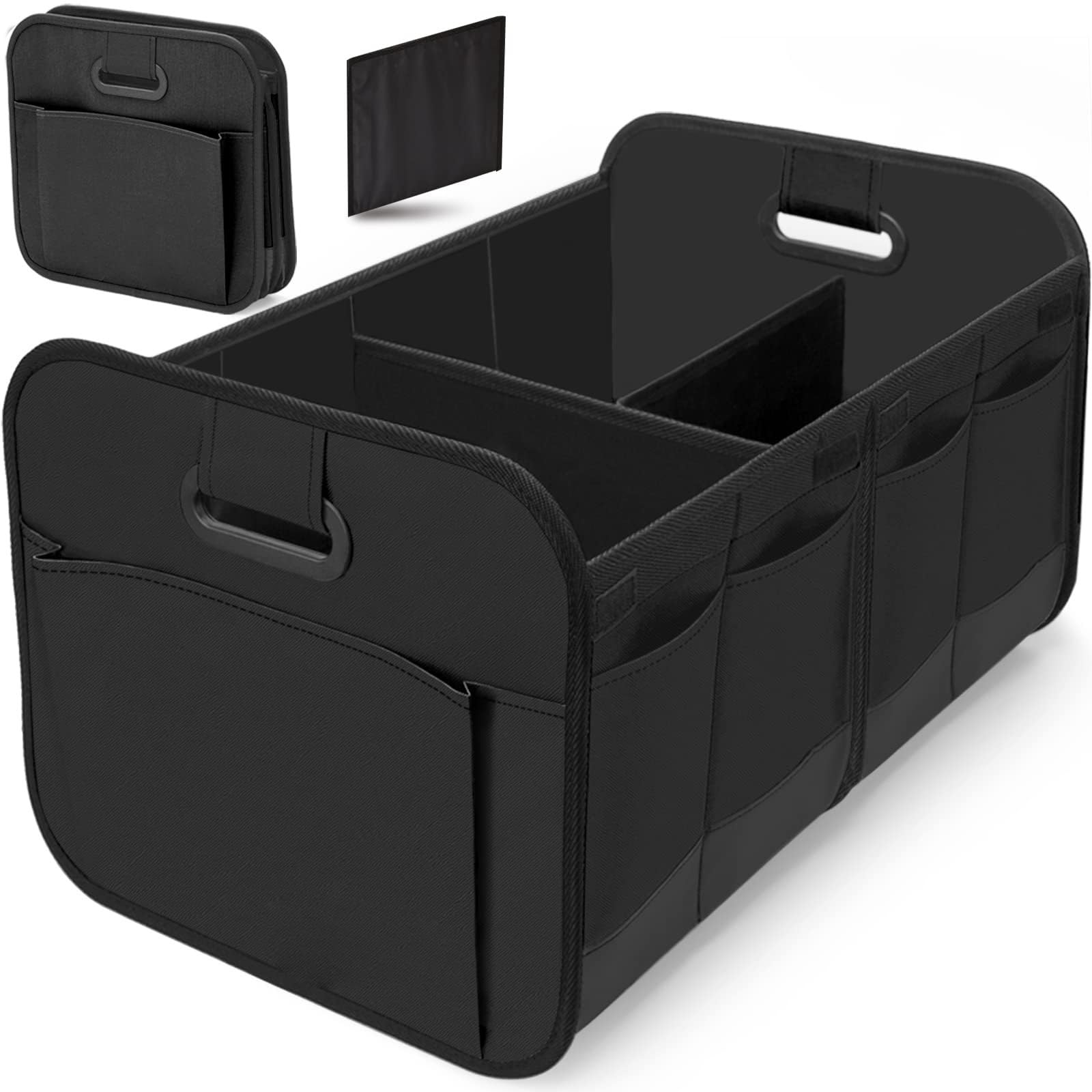 Organizer Bagagliaio Auto Pieghevole per Jaguar F-Type | X-Type | S-Type, 3 Scomparti, Divisorio Rimovibile, Portatile ed Espandibile,A Black