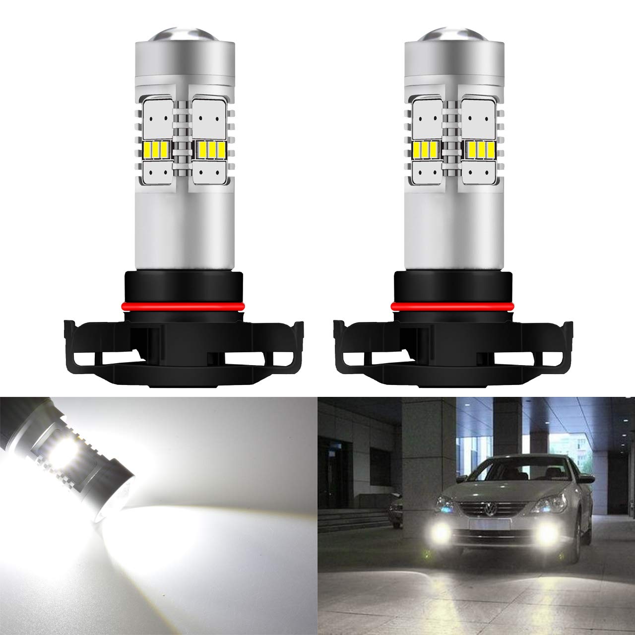KATUR 2 szt. 1800 lm niezwykle jasne światło przeciwmgielne H11/H8/H9 DRL światło przeciwmgielne, 360 stopni LED do jazdy samochodem, odpowiednie do świateł do jazdy dziennej lub świateł przeciwmgielnych, białe