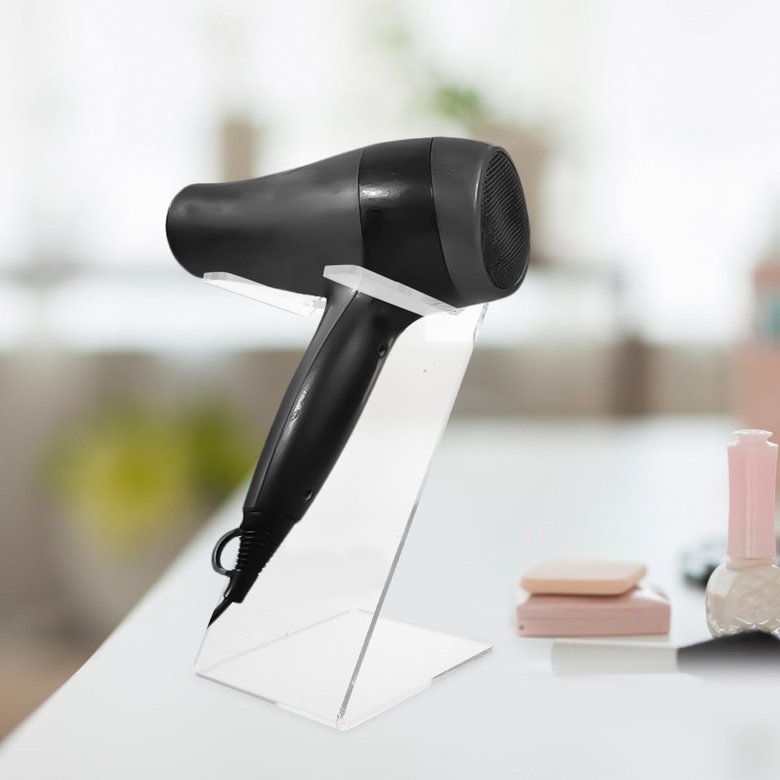 Garneck Porta Asciugacapelli da Tavolo Trasparente in Materiale Robusto Supporto Compatto Salvaspazio per Bagno Domestico e da Viaggio Organizer Leggero per Asciugacapelli Facilmente