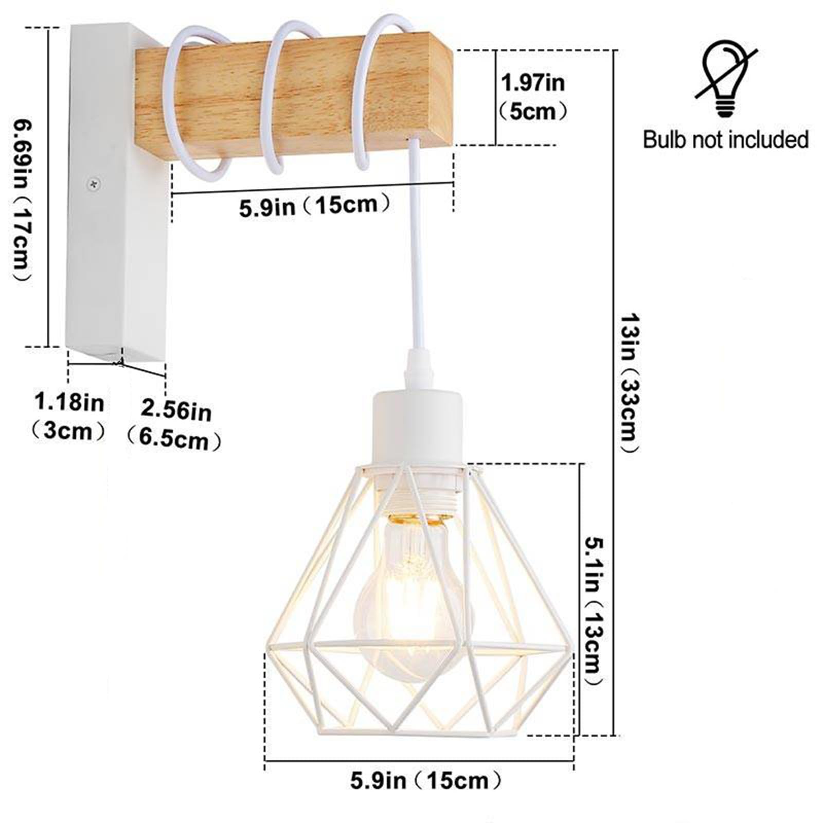 Alpinaluz Aplique da Parete Moderno in Ferro Bianco con Braccio in Legno Naturale di Frassino e Paralume a Gabbia Metallica, Compatibile con Lampadine E27, Perfetto per Camera da Letto e Soggiorno