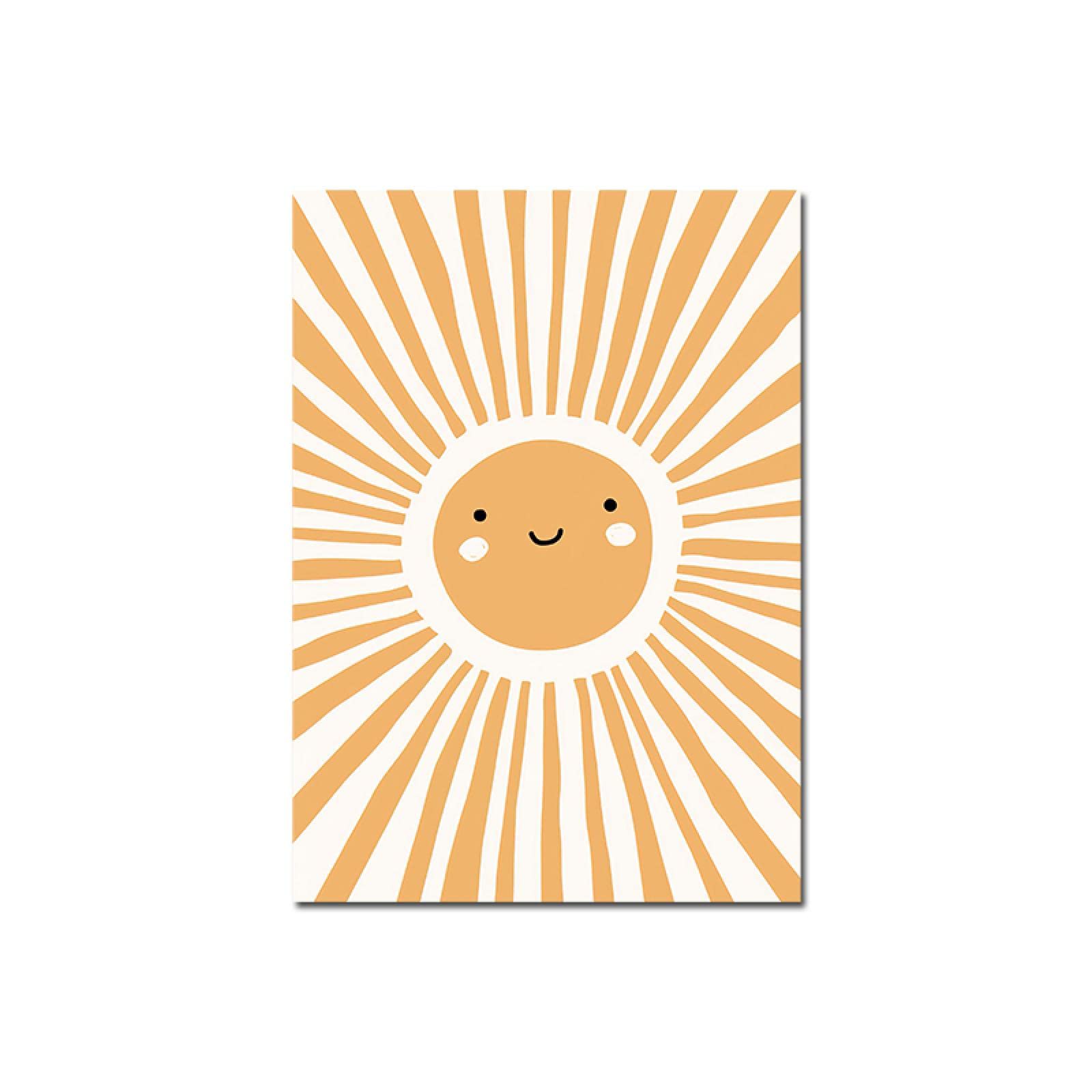 Arte de la pared del cuarto de niños Dibujos animados Nube Sol Flores Arco iris Lienzo Carteles Niños Imágenes Pinturas decorativas Bebé Niños Habitación Decoración 40x70cm (16x28in) x4 Sin marco