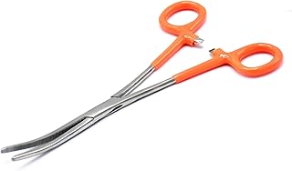 LAJA Imports 8' Self-Locking Curved Hemostat Forceps Orange PVC Grip Ideal for Hobby Tools, Electronics, Fishing and Taxidermy