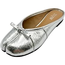 ZQW Women's Tabi Flat Mules, Comfortable Split Toe Barefoot Slides, Breathble Wide Width Backless Slip On Bownot Ballet Flats, Casual Office Cute Dressy Daily Walking Shoes