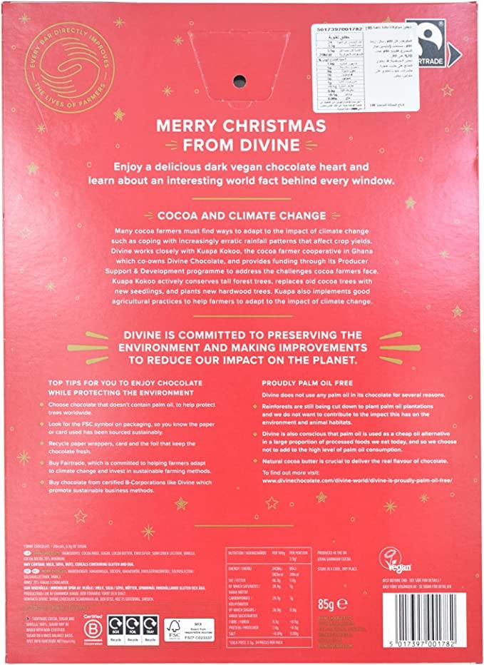 DIVINE CHOCOLATE Dark Chocolate Advent Calendar, 85 GR