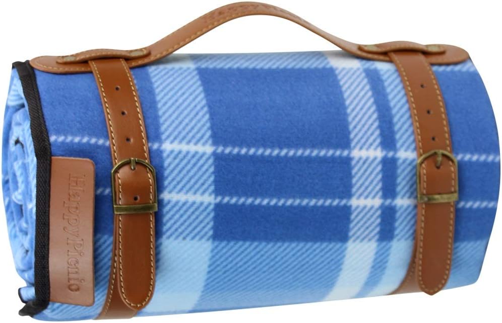 Extra Large Picnic Blanket, 79" x 59" Soft Fleece Rug with PU Carrier and Waterproof Backing, Light Weight and Portable Lawn Blanket for Beach or Camping Gift for Fahers Day