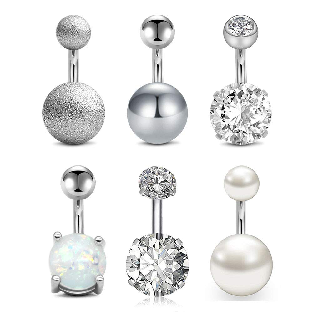 Longita8 Piezas Barbell Curvado 6mm Corto Piercing Ombligo Anillo para Mujeres Niñas Vientres Anillo Crystal CZ Barra Piercing Joyería