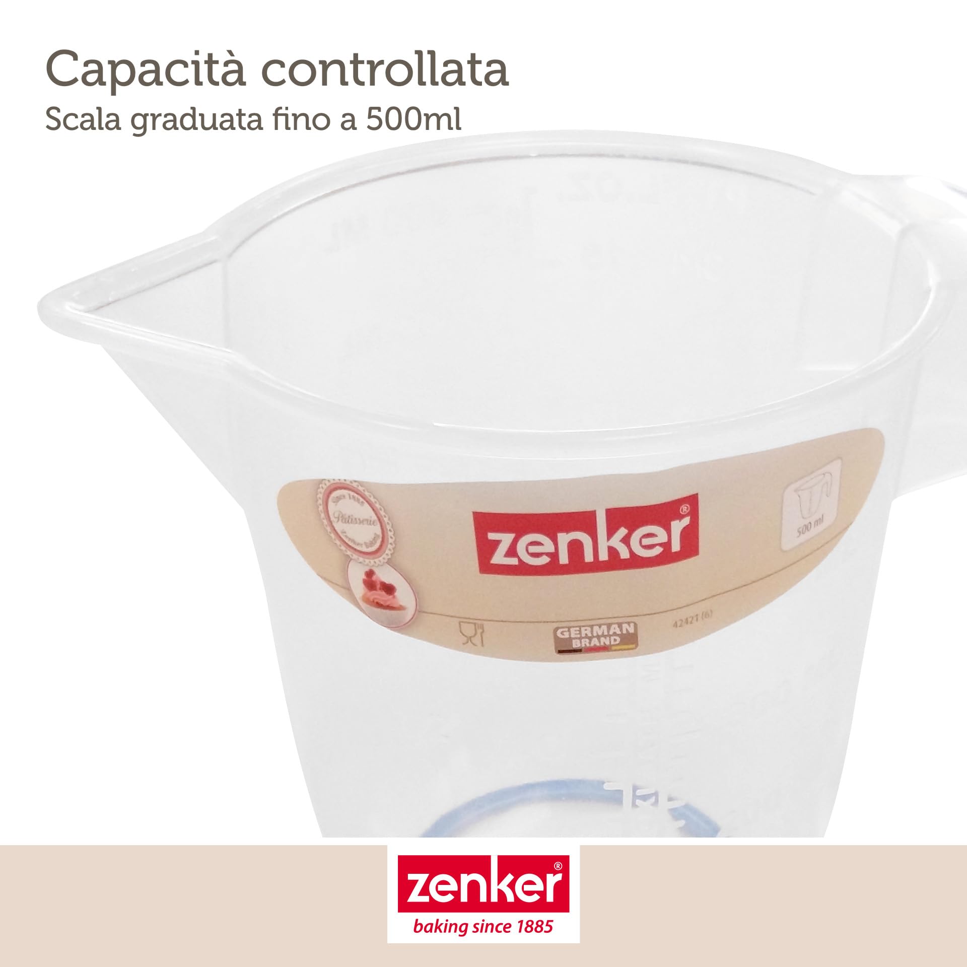 Zenker Caraffa graduata da 0,5 litri in plastica alimentare con scala di misurazione precisa, Caraffa in plastica resistente al calore, adatta a fruste elettriche, lavabile in lavastoviglie