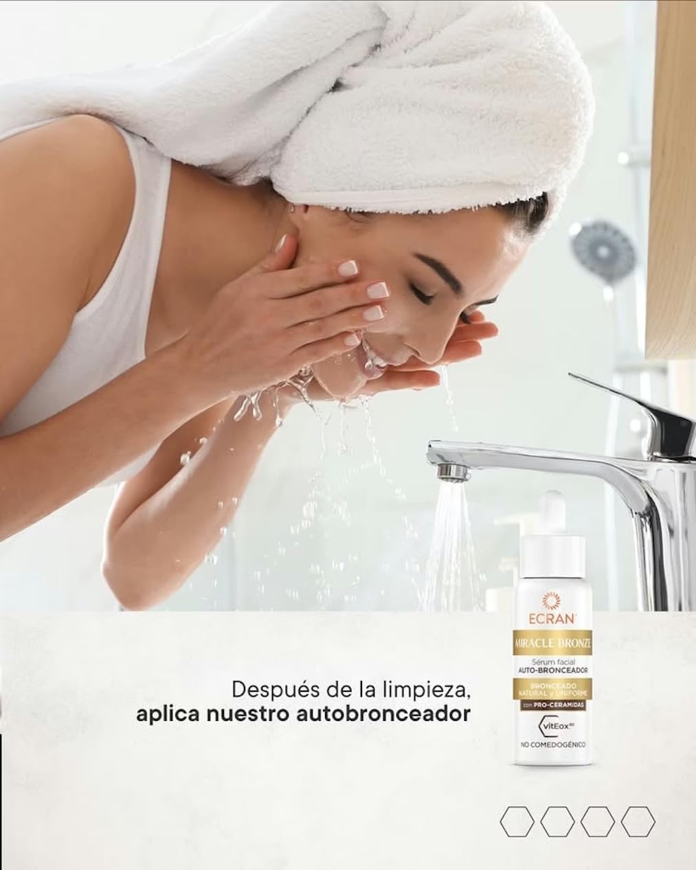 ECRAN Miracle Bronze Autobronceador Facial - Loción Bronceadora con Pro-Ceramidas - Bronceado Natural, Uniforme y Progresivo sin Sol - Textura Ligera, No Reseca ni Engrasa - 4 Días de Duración - 50 ml