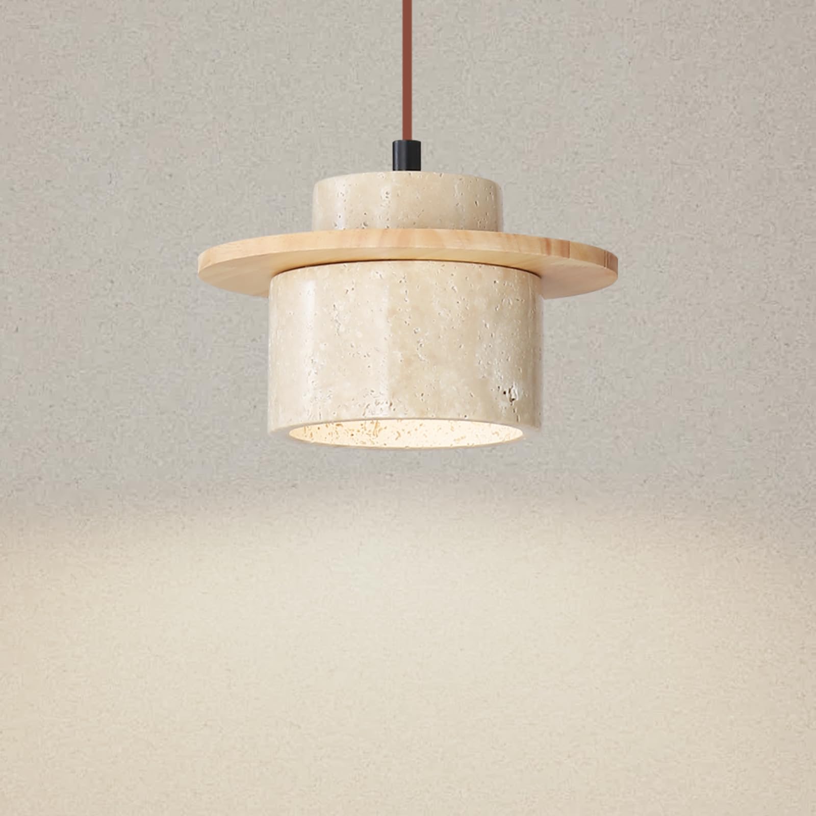 Huayusedf Beige 2Pcs Japanese Natural Stone Pendant Light Nordic Yellow Travertine Lamp For Kitchen Island,Mid-Century Wood Chandelier For Dining,Bedside,Entryway,Cafe,Restaurant