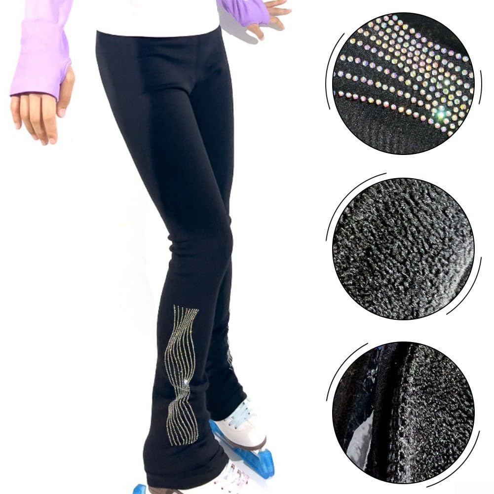 QOXEZY Pantaloni da Pattinaggio Artistico Foderati in Pile Caldi Elasticità a 4 Vie per Allenamento su Ghiaccio Taglie XXS-XL