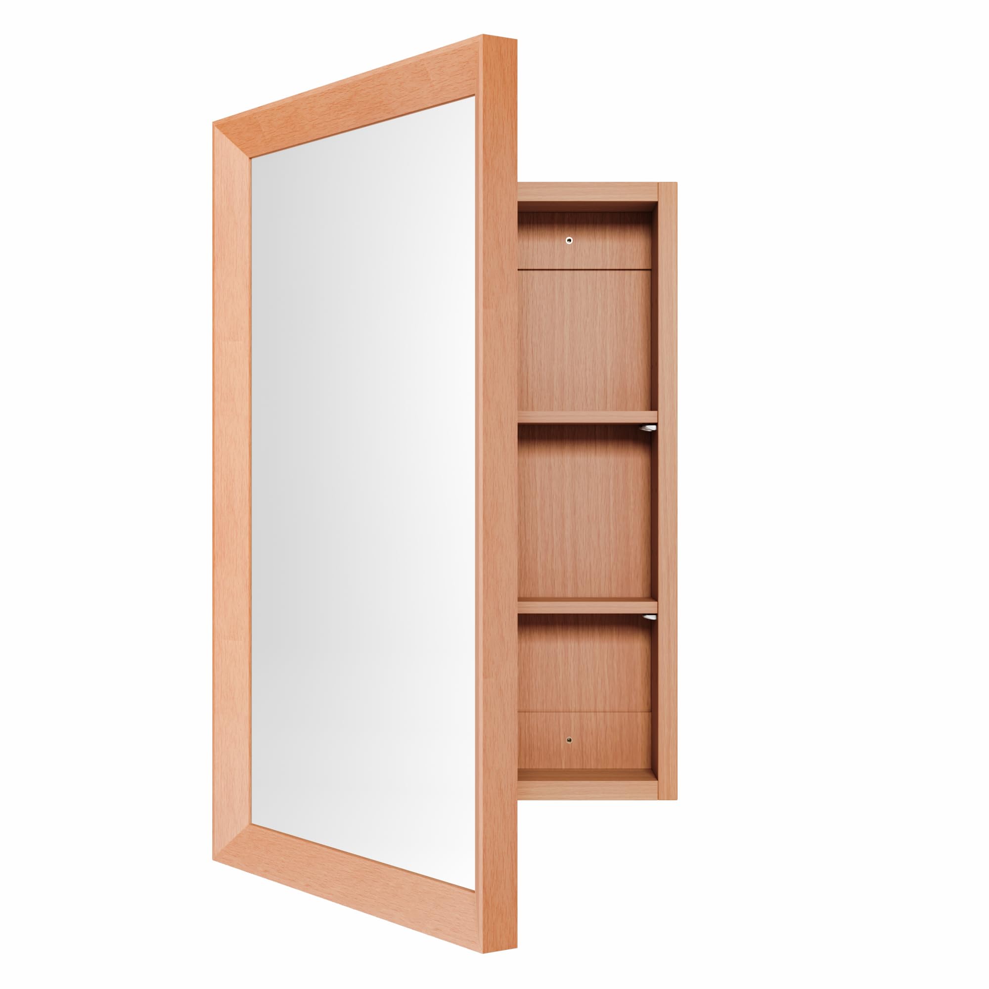 Retro-Style Medicine Cabinet with 17’’x27’’ Solid Wood Mirror Frame, Bathroom Recessed Wall Cabinet, Living Room Wood Storage Cabinet, Light Cherry
