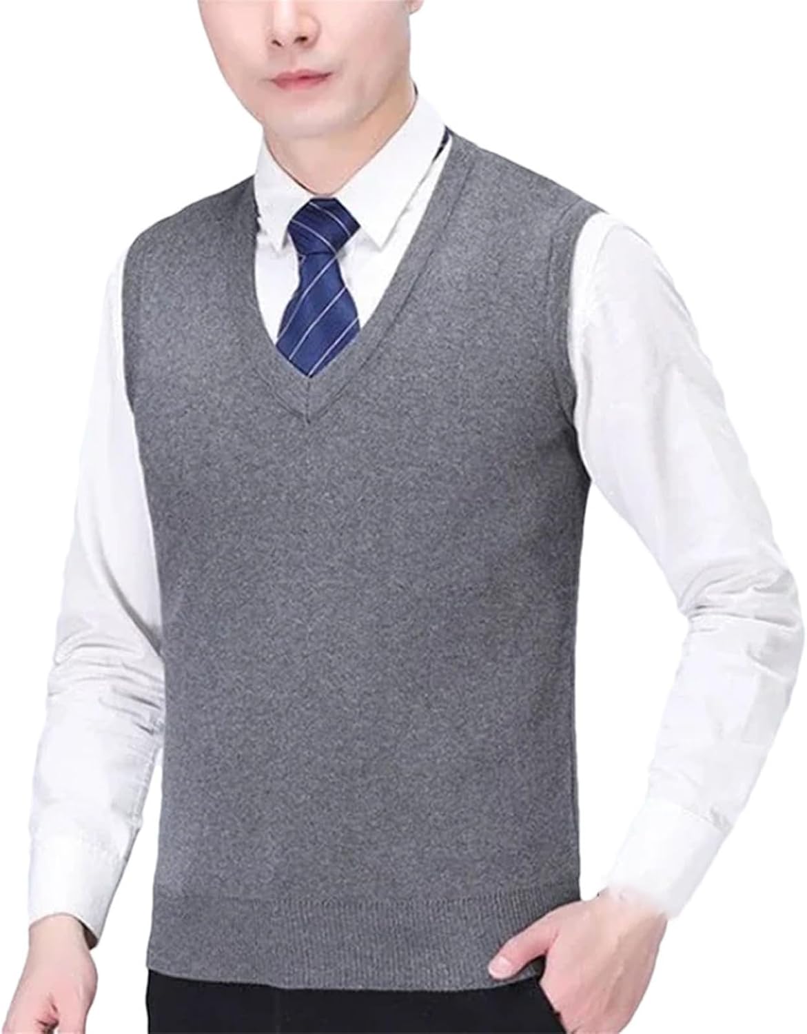 Men's Business Vest Knitted Sweater Sleeveless V-Neck Winter Warm Pullover