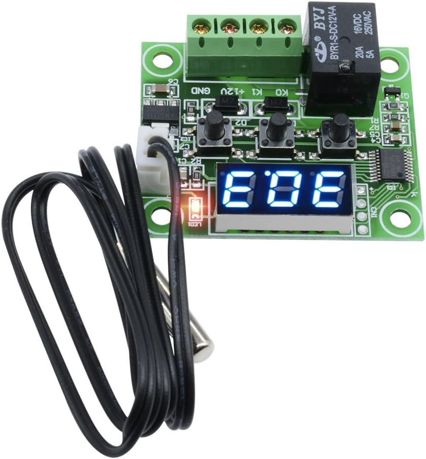 W1209 LED Digital Thermostat Controller Temperature Temp Control Switch Module Board 12V DC -50-110°C with Waterproof Sensor Probe (Blue LED)