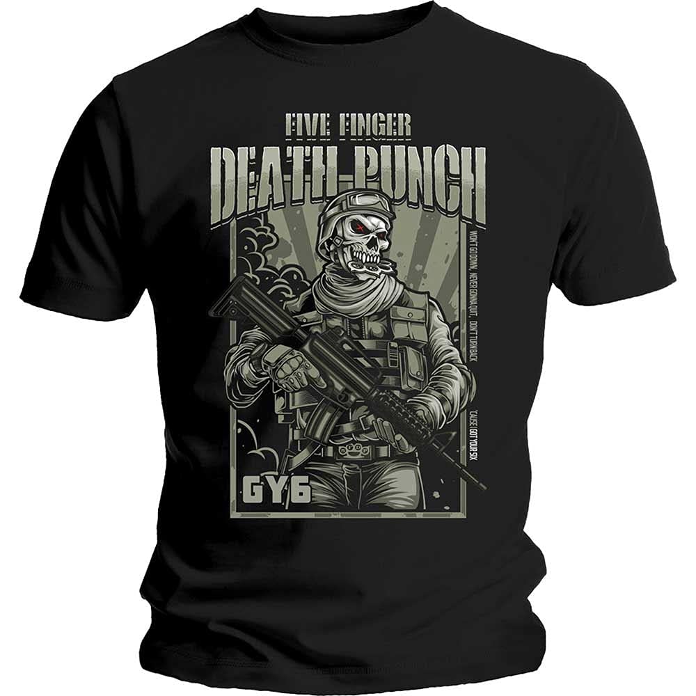 Five Finger Death Punch Men's War Soldier Regular Fit Crew Neck Short Sleeve T - Shirt, Black (Black Black), X-Large (Manufacturer Size:X-Large)