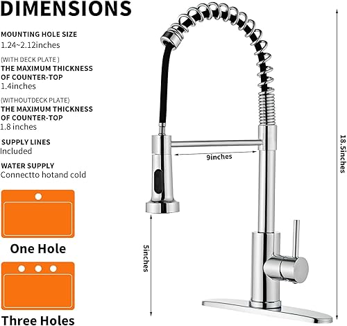 Miniatura 2 de Grifo de cocina cromado, grifo para fregadero de cocina con rociador extraíble, grifo de cocina LOUEVIDO con placa de cubierta de acero inoxidable,