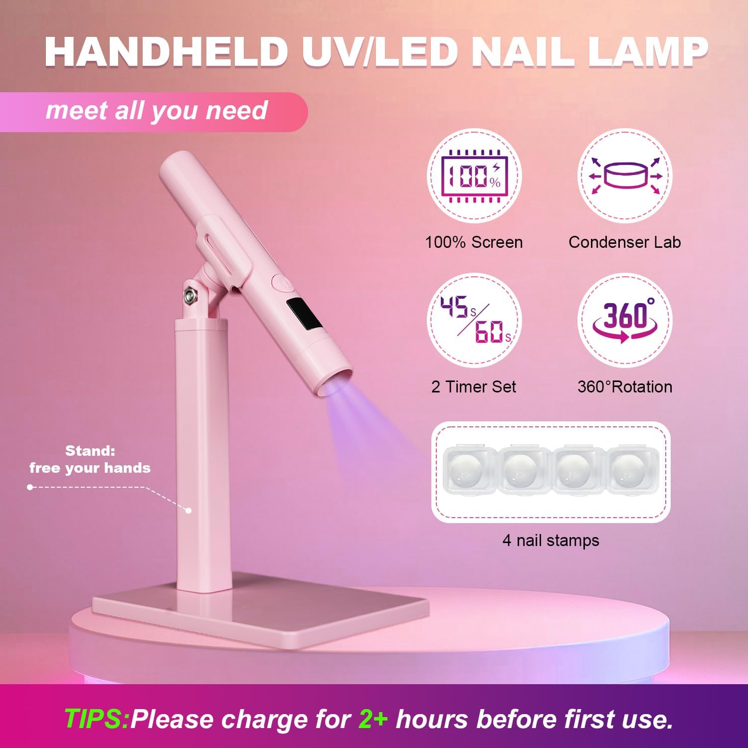 Mini-UV-Licht für Nägel, LED-Blitz-Lampe für Gel-Nagellack, tragbares UV-Stiftlicht für Einzelfinger, Nagelhärtelampe mit Ständer für Anfänger, Salon, DIY oder Maniküre zu Hause, Weiß (Schwarz, Mini)