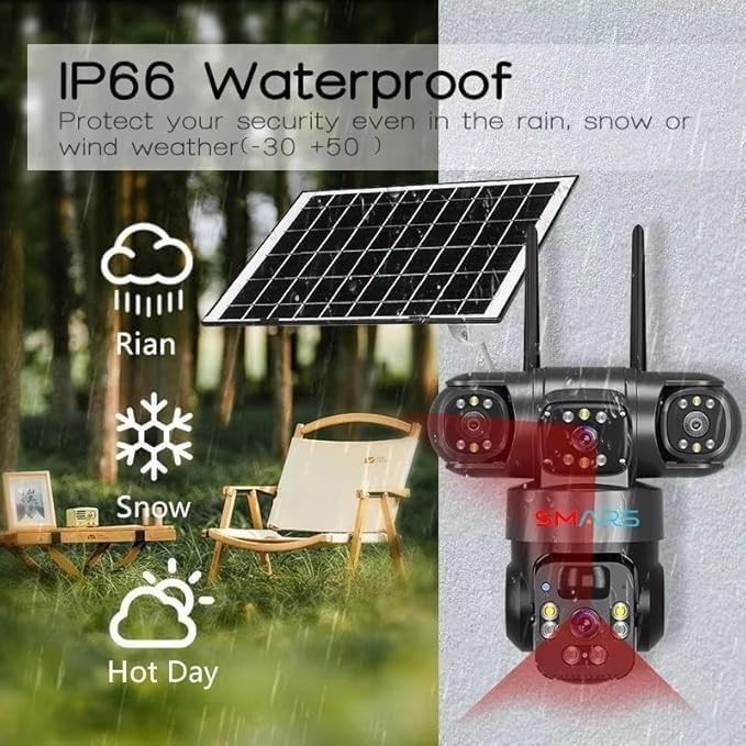 Image of smars 12 MP Full HD 3 Lens 4G Solar Powered CCTV Camera | Manual Side Rotation| Auto Tracking | Human Detection | Two-Way Audio | Color Night Vision