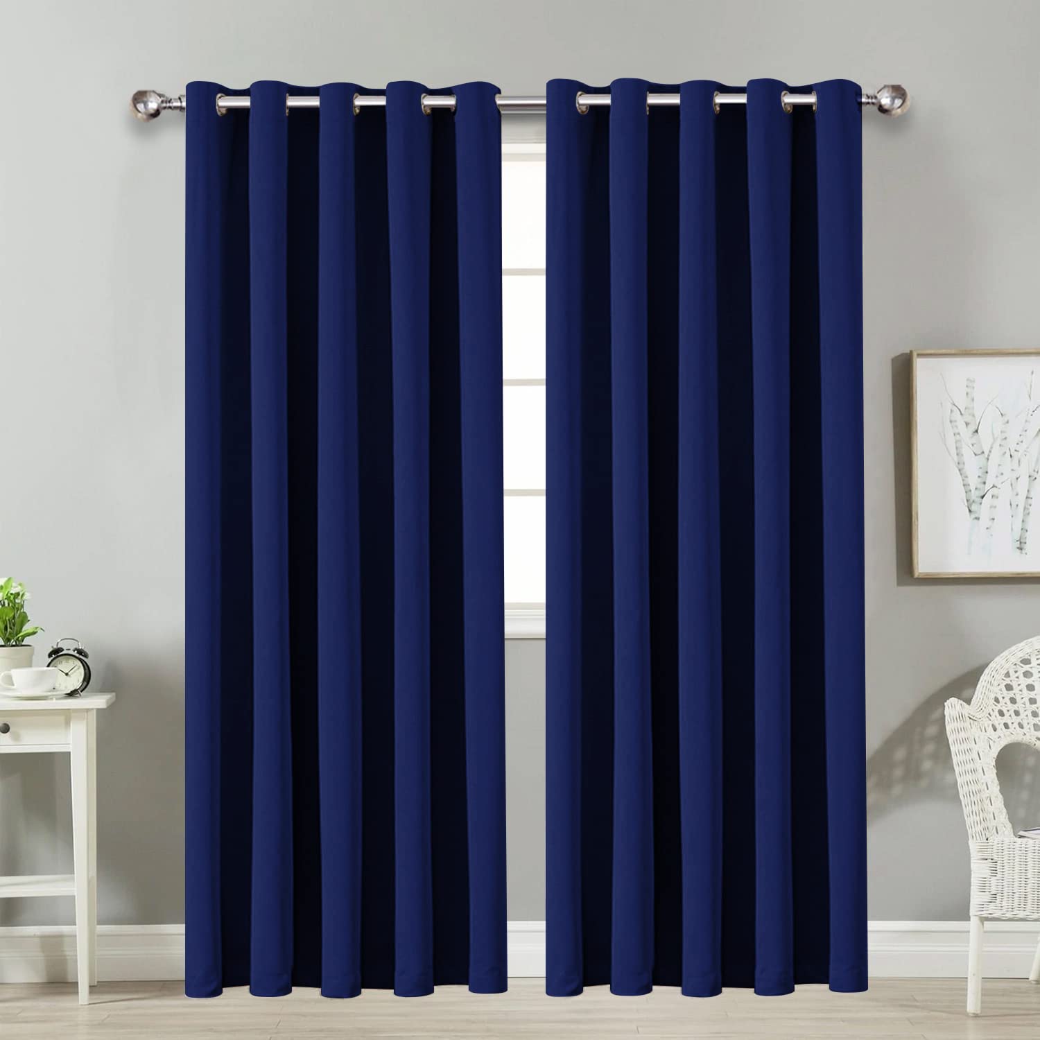 AMEHA Blackout Curtains for Living Room – Navy Curtains Bedroom 46 x 54 inch Drop Super Soft Thermal Insulated Curtain Drapes with matching Tiebacks - 2 Panel