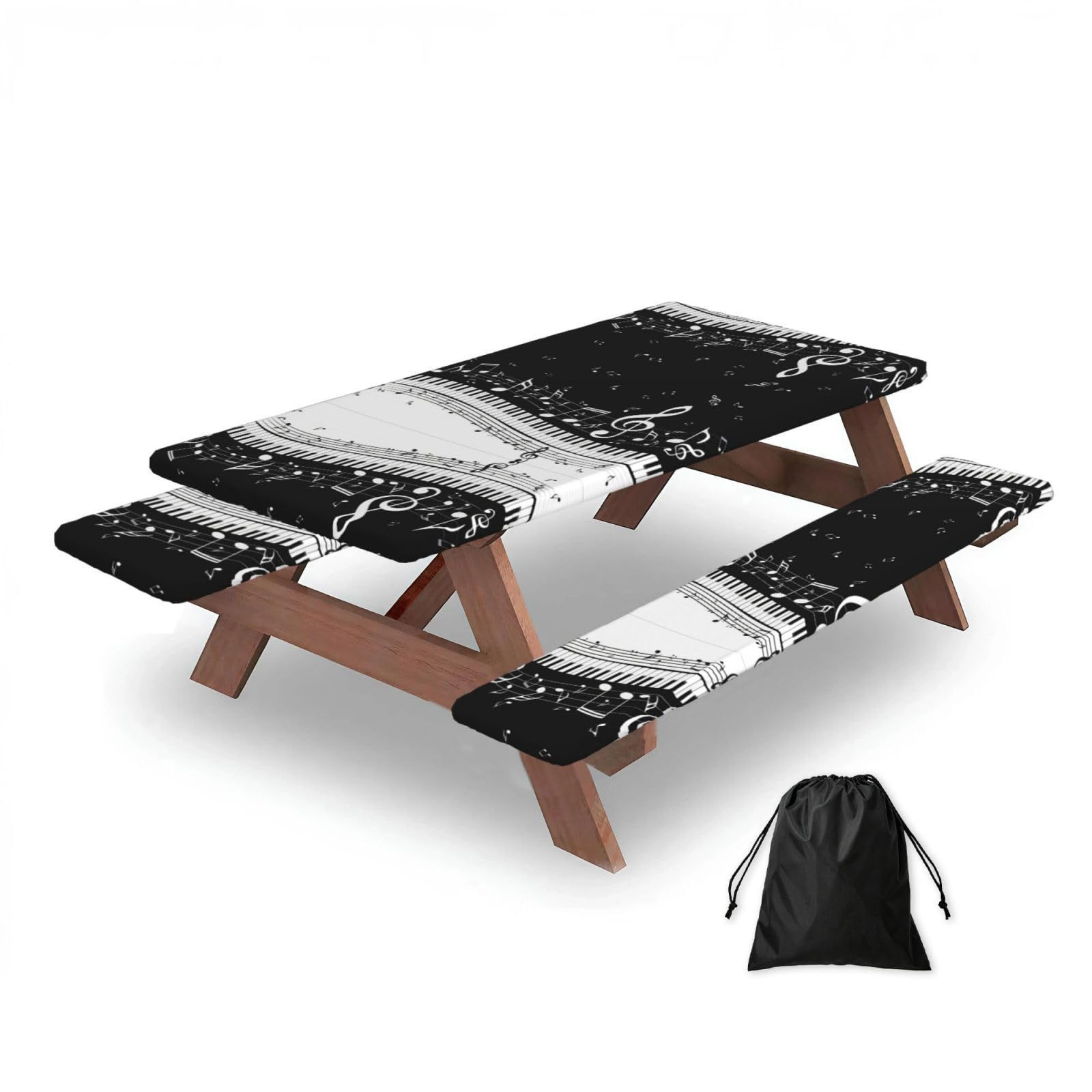 Zqytgfdc Black Piano Keys With Musical Notes Rectangular Water-Repellent Picnic Tablecloths, Outdoor Camping, Picnic, Bbq
