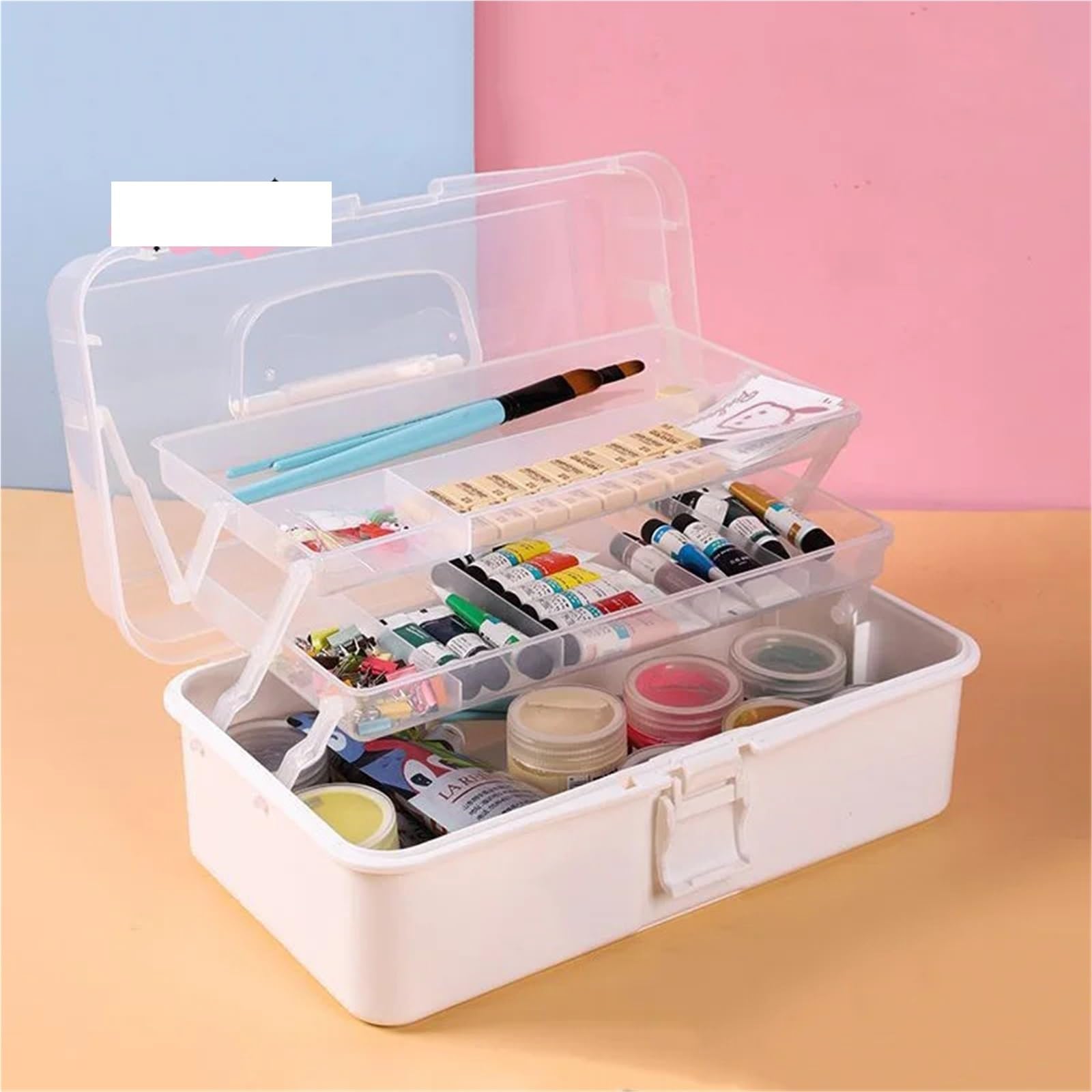 Haargummi Organizer 3 Schichten große Kapazität faltbare multifunktionale Aufbewahrungsbox tragbare Make-up Haarnadel Nail Art Schmuck Organizer(White)