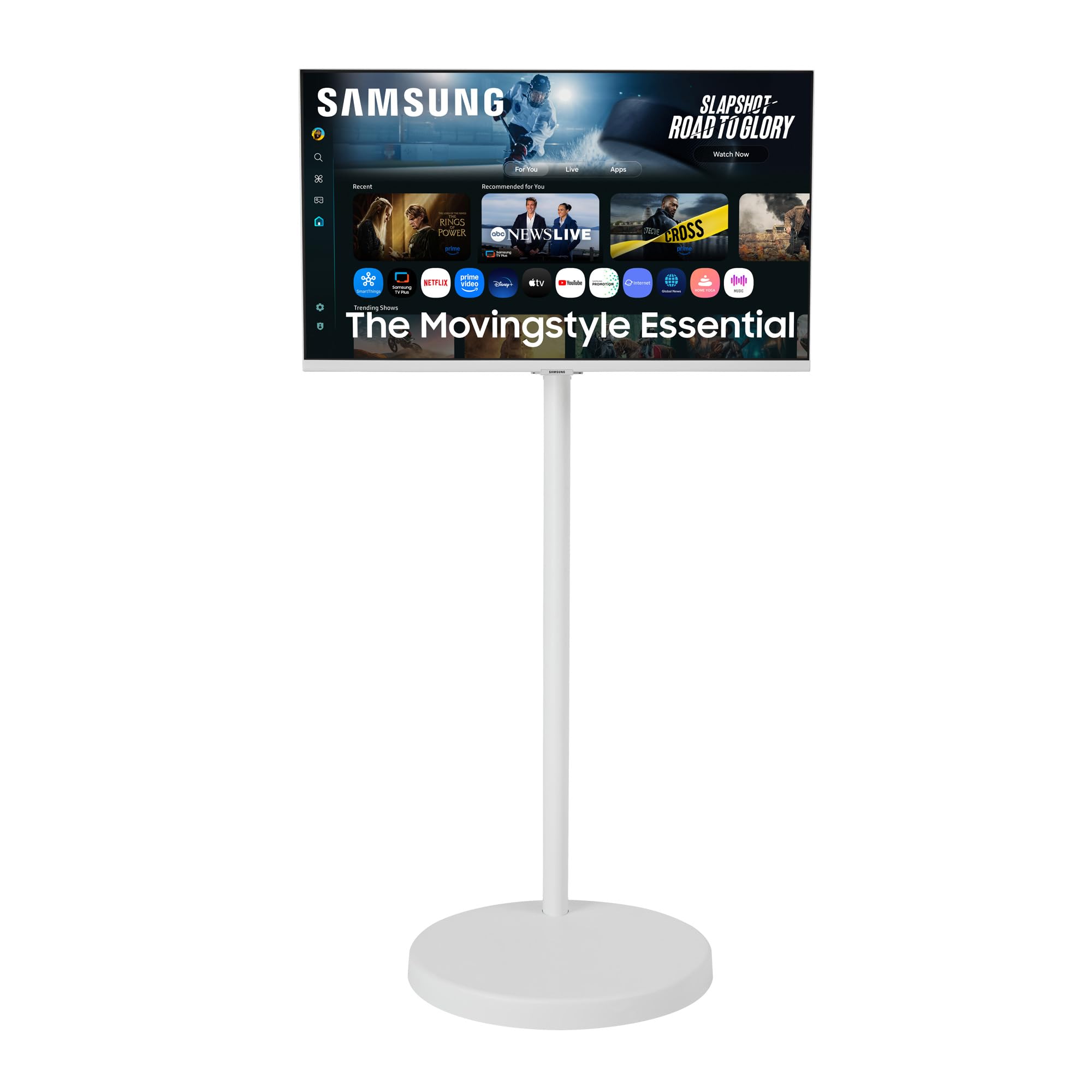 Photo 1 of *** MISSING STAND **Samsung The Movingstyle Essential 32" 4K UHD Smart Monitor with Adjustable Rolling Stand, Smart TV Apps, Built-in Speakers, White Design, Gaming Hub, AI Picture Optimizer, SmartThings, F-LS32FM70-MSR