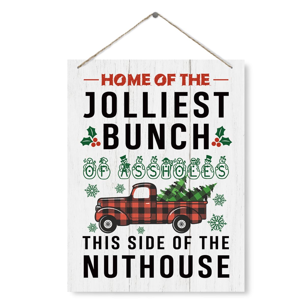 Pibonto Women's Wall Art Christmas Hanging Wooden Sign,Home Of The Jolliest Bunch Sign,Christmas Vacation Decor,Funny Decor,Christmas Funny Quote,Inches Decor Sign 8X10 Inch - Home Decor