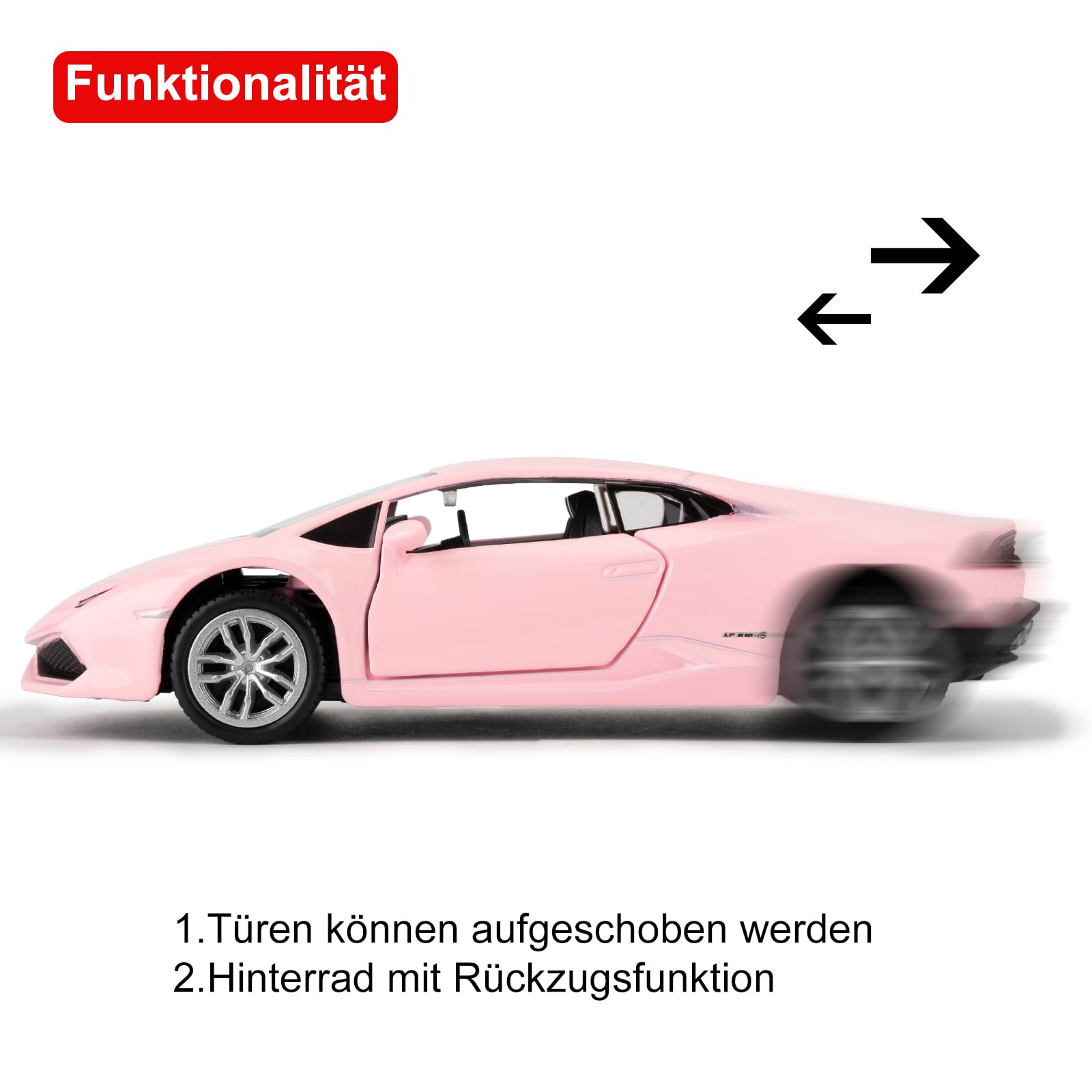 imtfzct 1/36 Lamborghini Huracan LP610-4 Model Car, Alloy Steel Toy Car with Pullback Function, Car Gifts for Boys and Girls (Pink) - Image 2