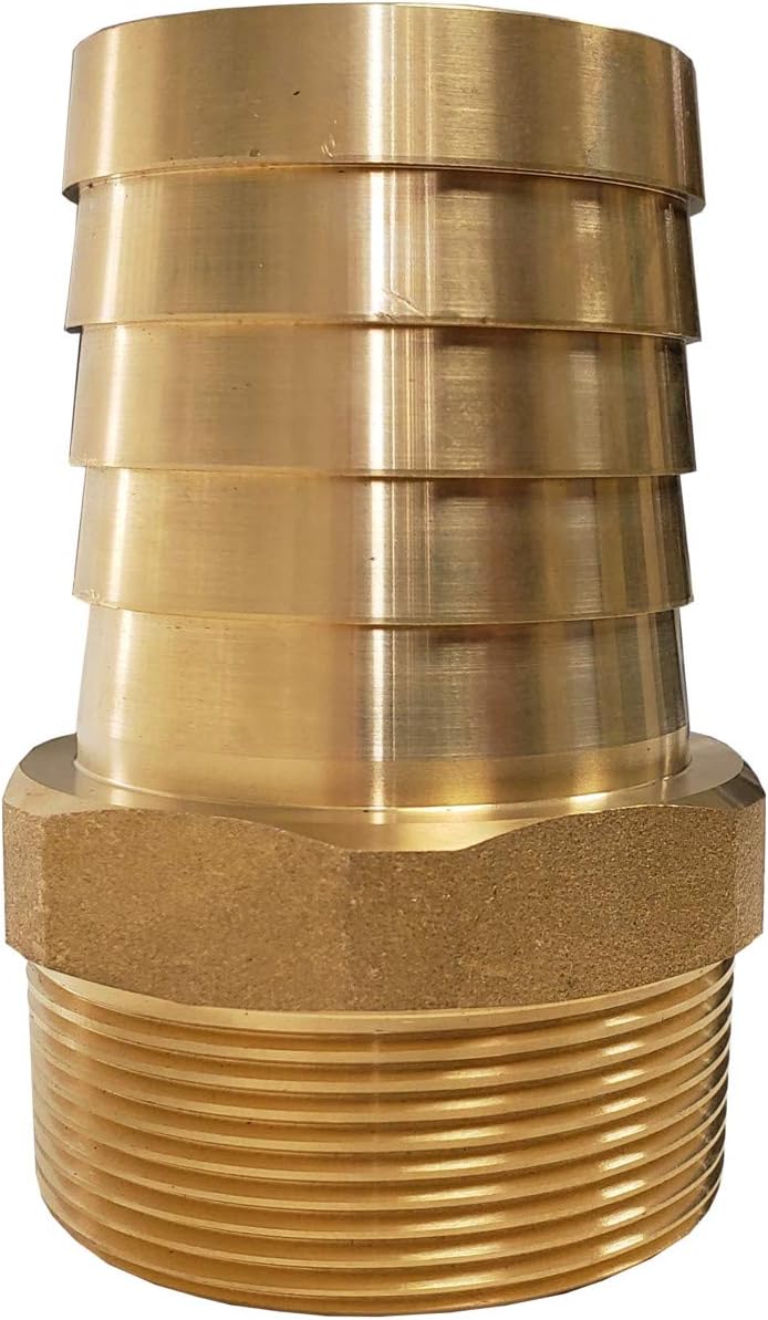 2 Pack Brass Hose Barb Fitting, 2 Inch ID x 2 Inch Male NPT, Straight Adapter for Rubber Hose, High-Pressure Brass Connector, 250 PSI Max, Not for Potable Water