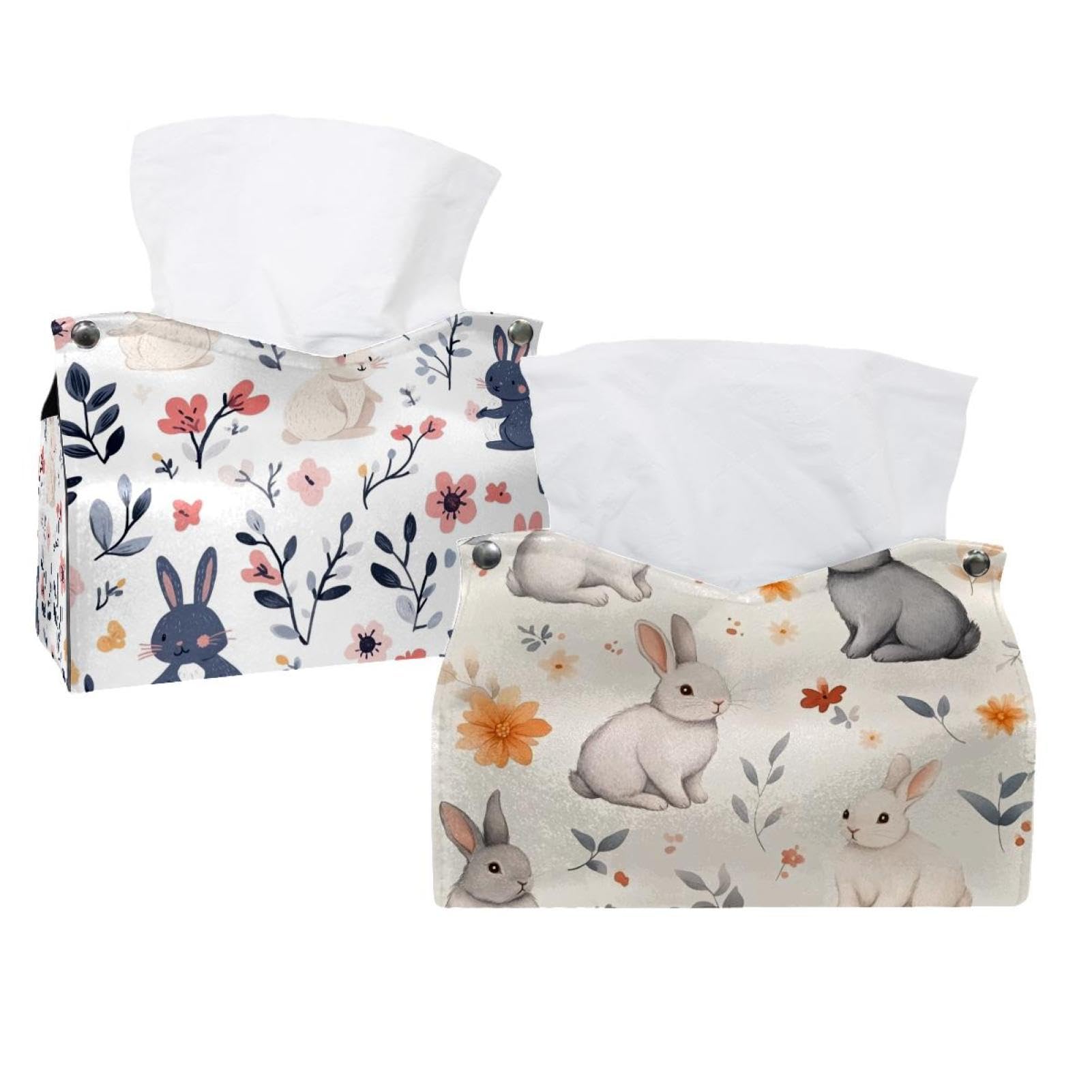Boîte à mouchoirs en cuir motif lapin pour maison et automobile