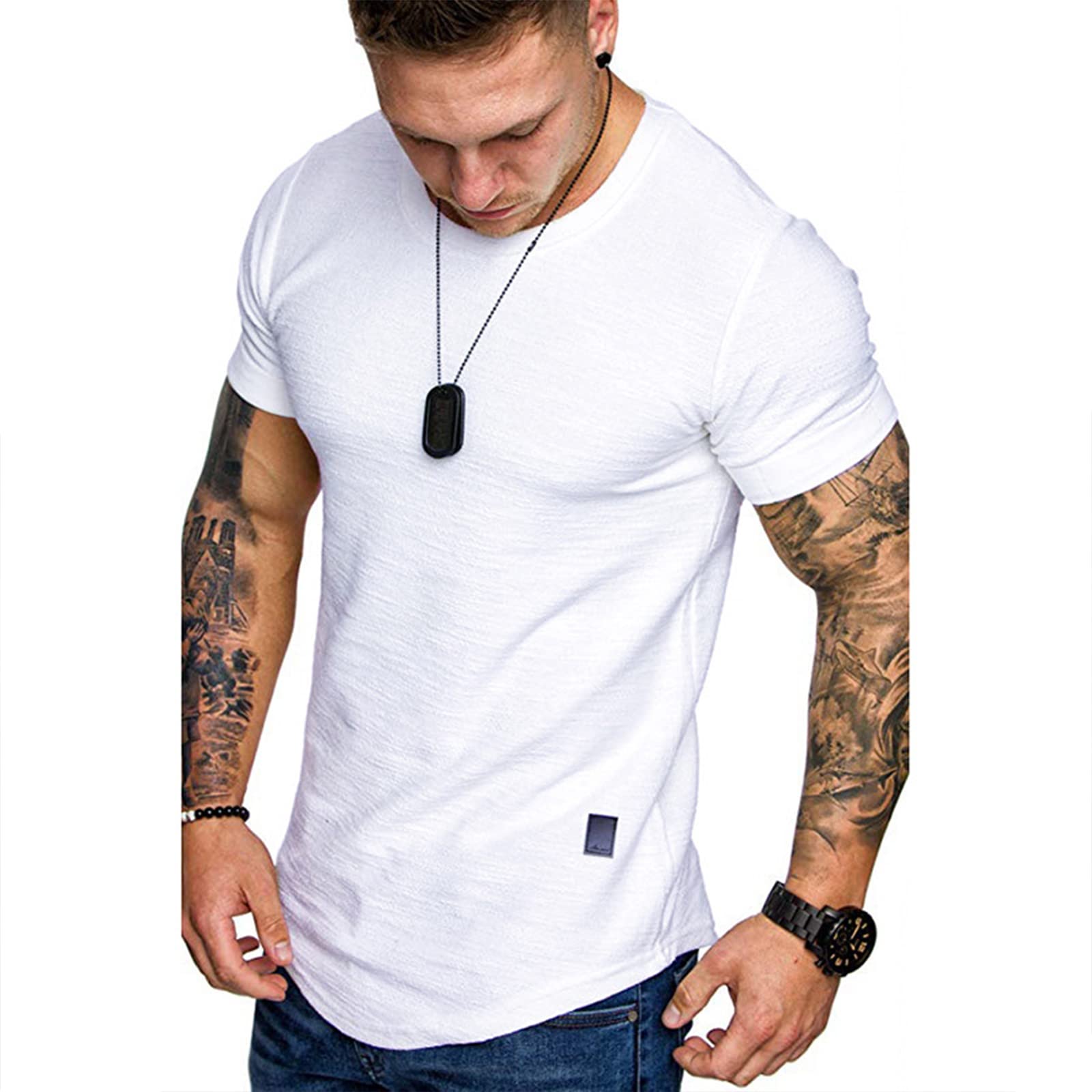 T-shirty z okrągłym dekoltem z krótkim rękawem czysta bawełna męskie rozciągliwe ponadwymiarowe szybkoschnące T-shirty oddychające wygodne