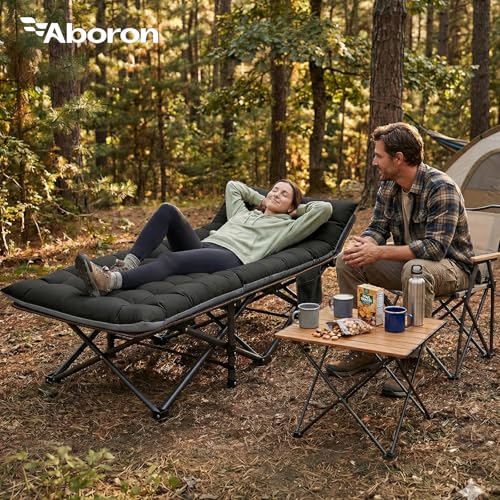 Image of ABORON Camping Cot for Adult 28 inch Extra Wide, Heavy-Duty 1200D Oxford Cot for Sleeping, Portable Folding Camp Bed with Mat & Carry Bag