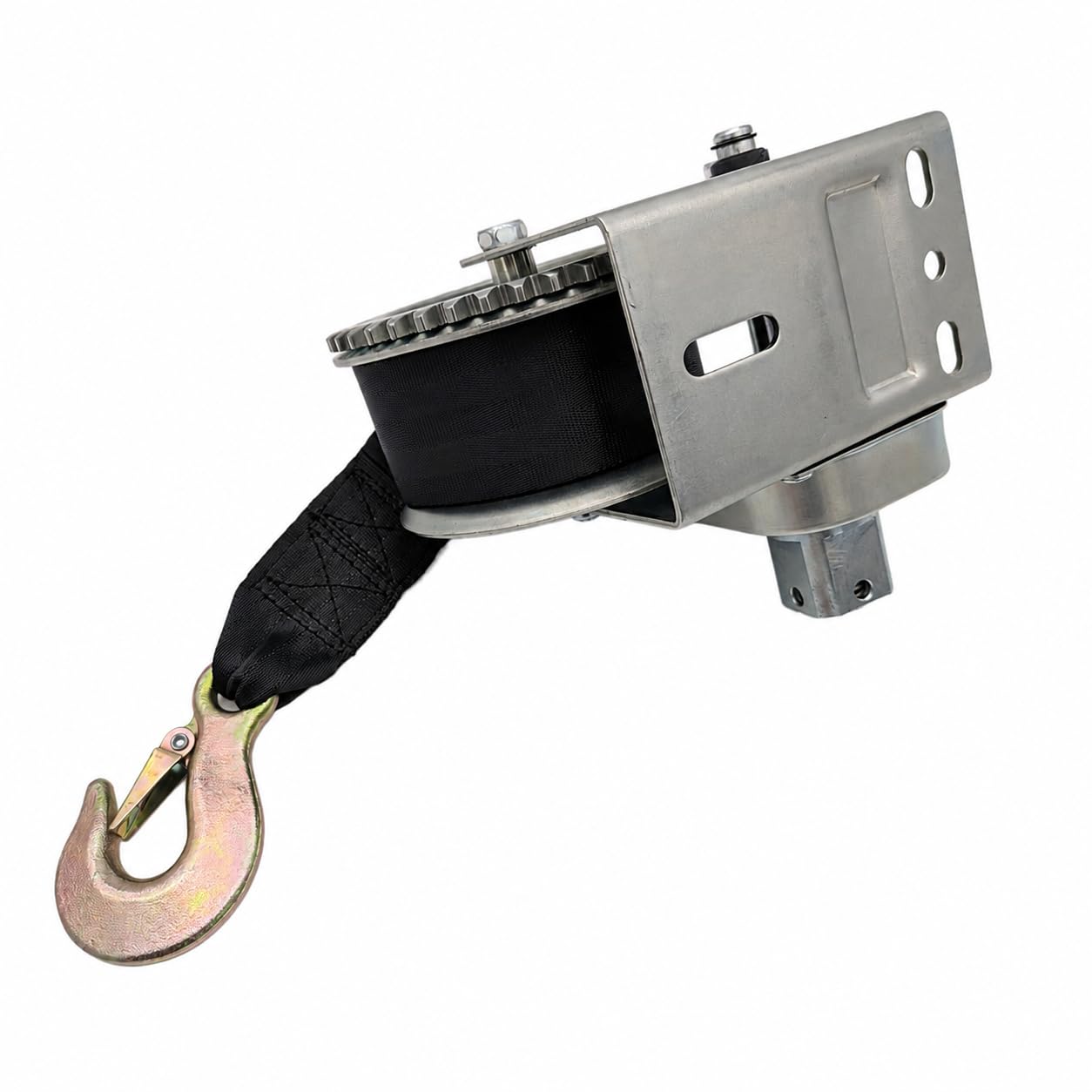 HGW Handseilwinde 500 kg gebremst mit 9 m Gurtband & Abrollautomatik | Bootswinde Anhängerwinde mit Lastdruckbremse und Sicherheitshaken | Abrollautomatik