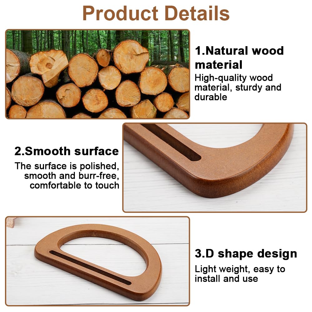 Asas para Bolsos de Madera, 4 Piezas Asas para Bolsos de Madera en Forma de D, Asas Madera para Bolsos, Asas para Bolsos Crochet,Asas de Madera para Bolsas,para Bolsos Hechos a Mano,Bolsa de Bricolaje