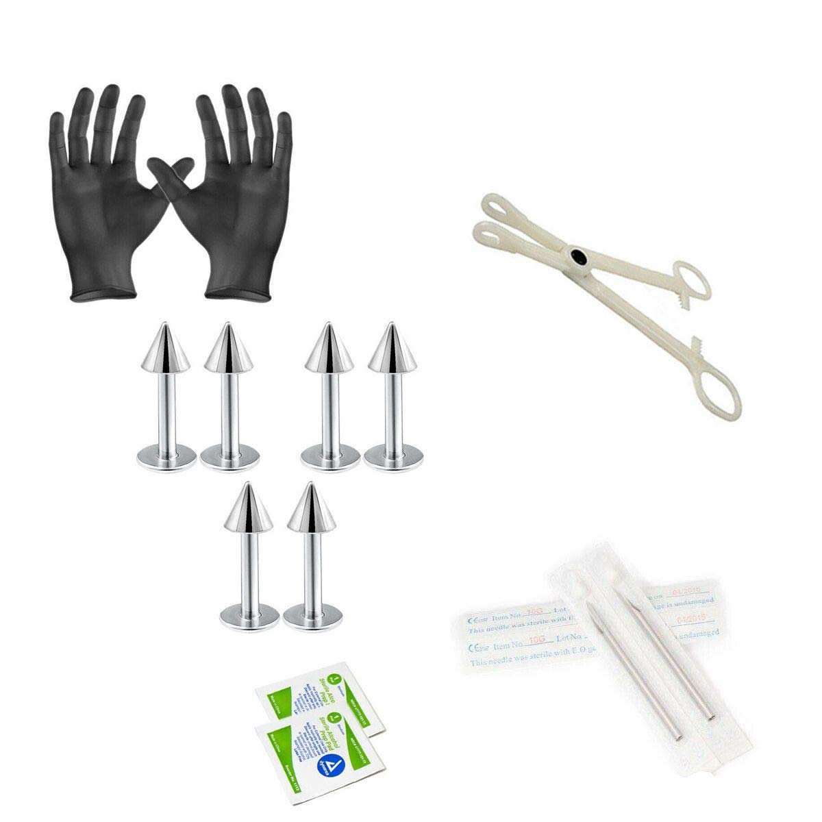 Luxe Modz 14G Body Piercing Kit for Medusa Monroe Ear Nose Lip Eyebrow Septum Industrial Belly Nipple Piercing Needles with Piercing Tools Spikes Jewelry
