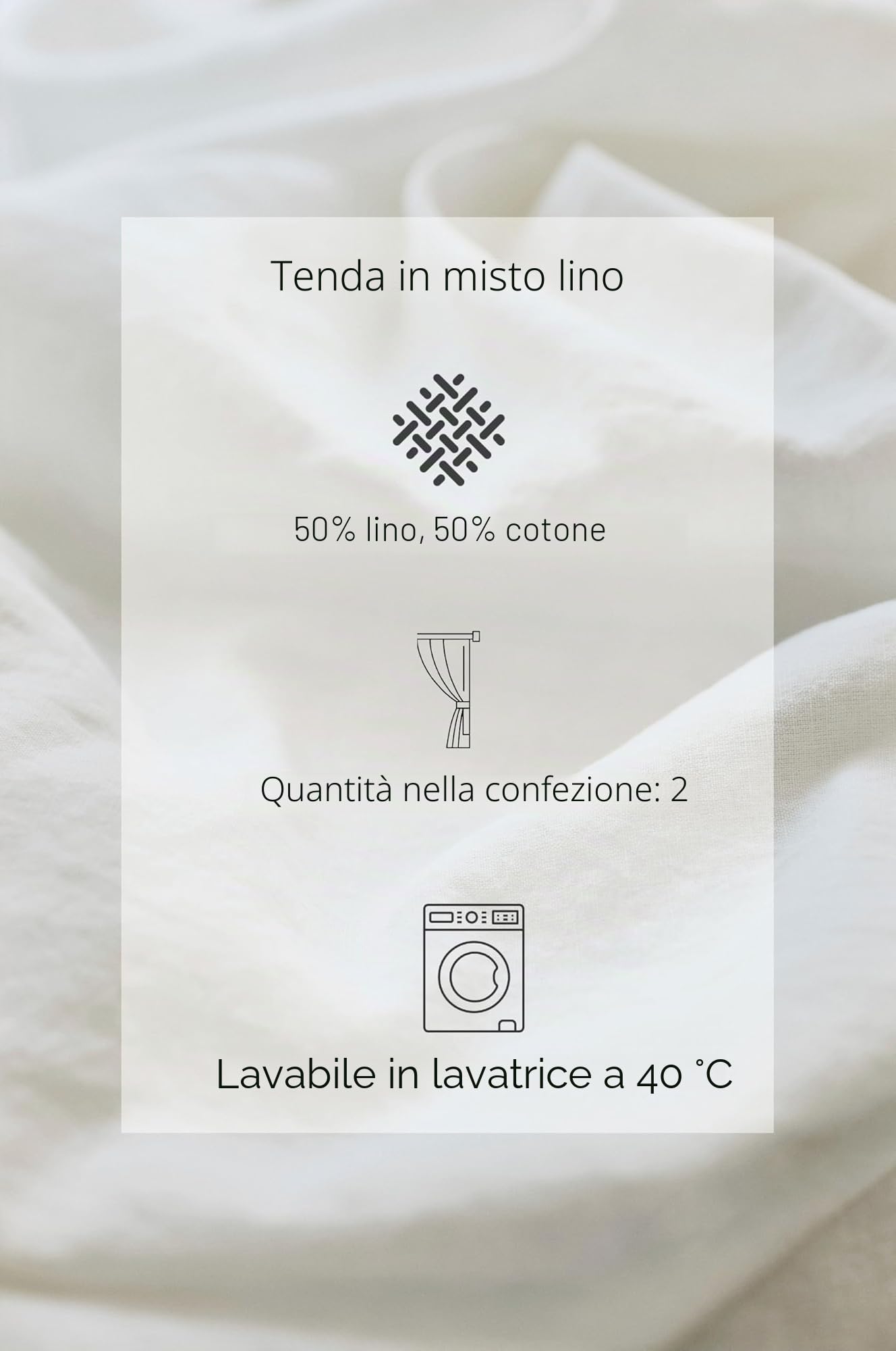 Jotex Linen-Mix - Set di 2 tende multifunzione in lino e cotone semitrasparenti di alta qualità, confezione da 2, colore bianco naturale, 135 x 220 cm