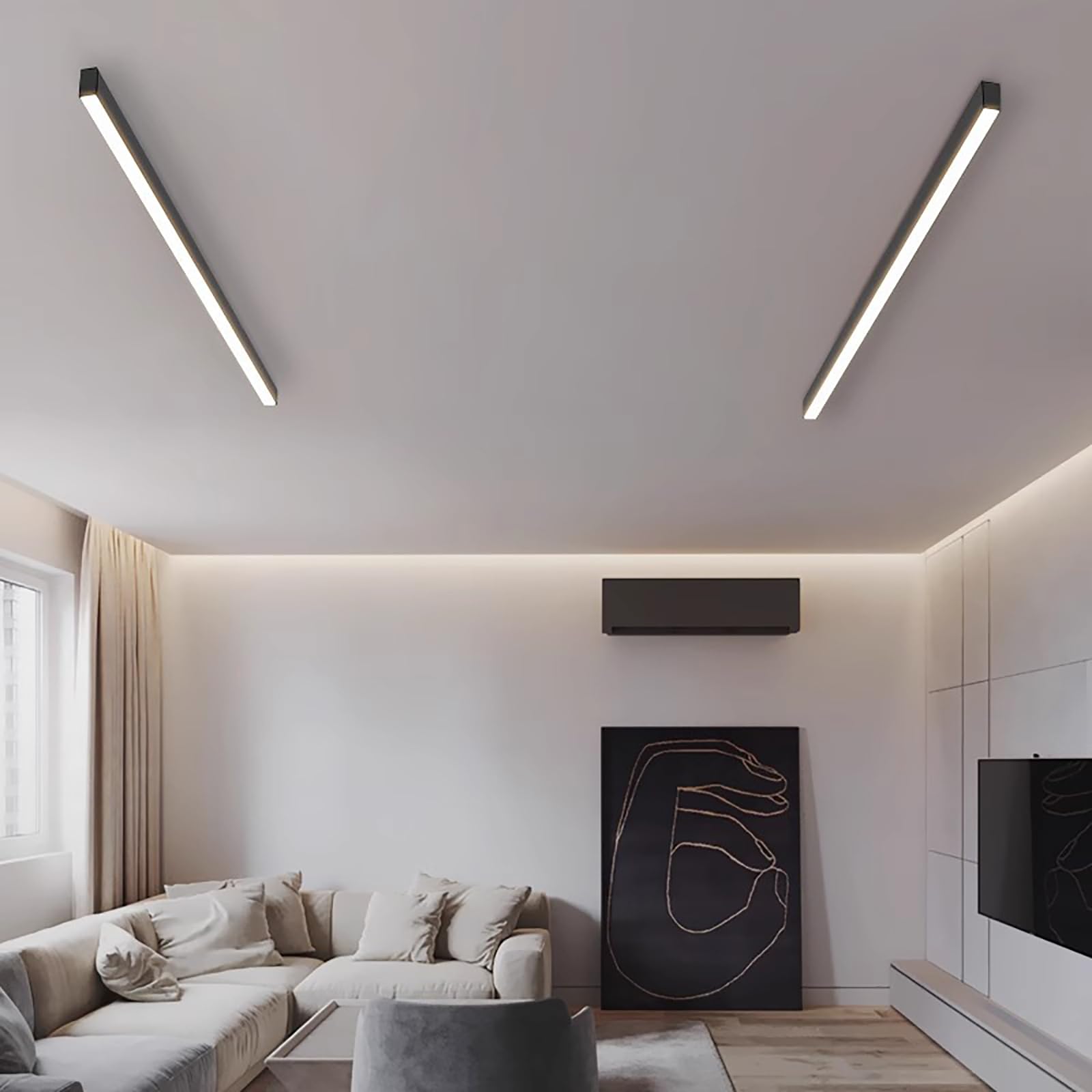 LED Moderne Deckenleuchte Deckenlampe Aluminium Lange Lichtleiste Deckenbeleuchtung Büro Deckenbeleuchtung für Küche Wohnzimmer Schlafzimmer Esszimmer Balkon Flur (Newtrales Licht,120CM)