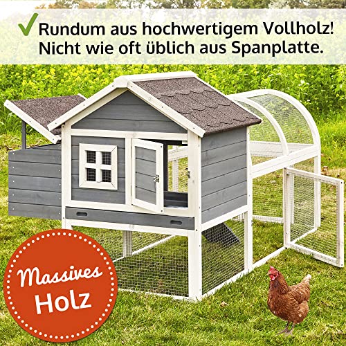 zooprinz Schöner Hühnerstall mit Runddach Voliere – aus massivem Vollholz – Stall mit Nistkasten und Kotschublade… – Bild 3
