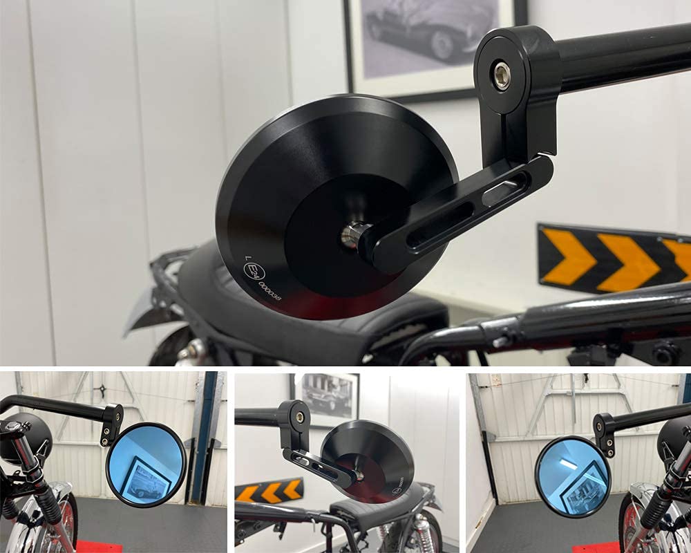 Rétroviseur de Guidon Moto 22mm avec Embout pour Roadster Café Racer Scrambler Chopper Bobber en Aluminium