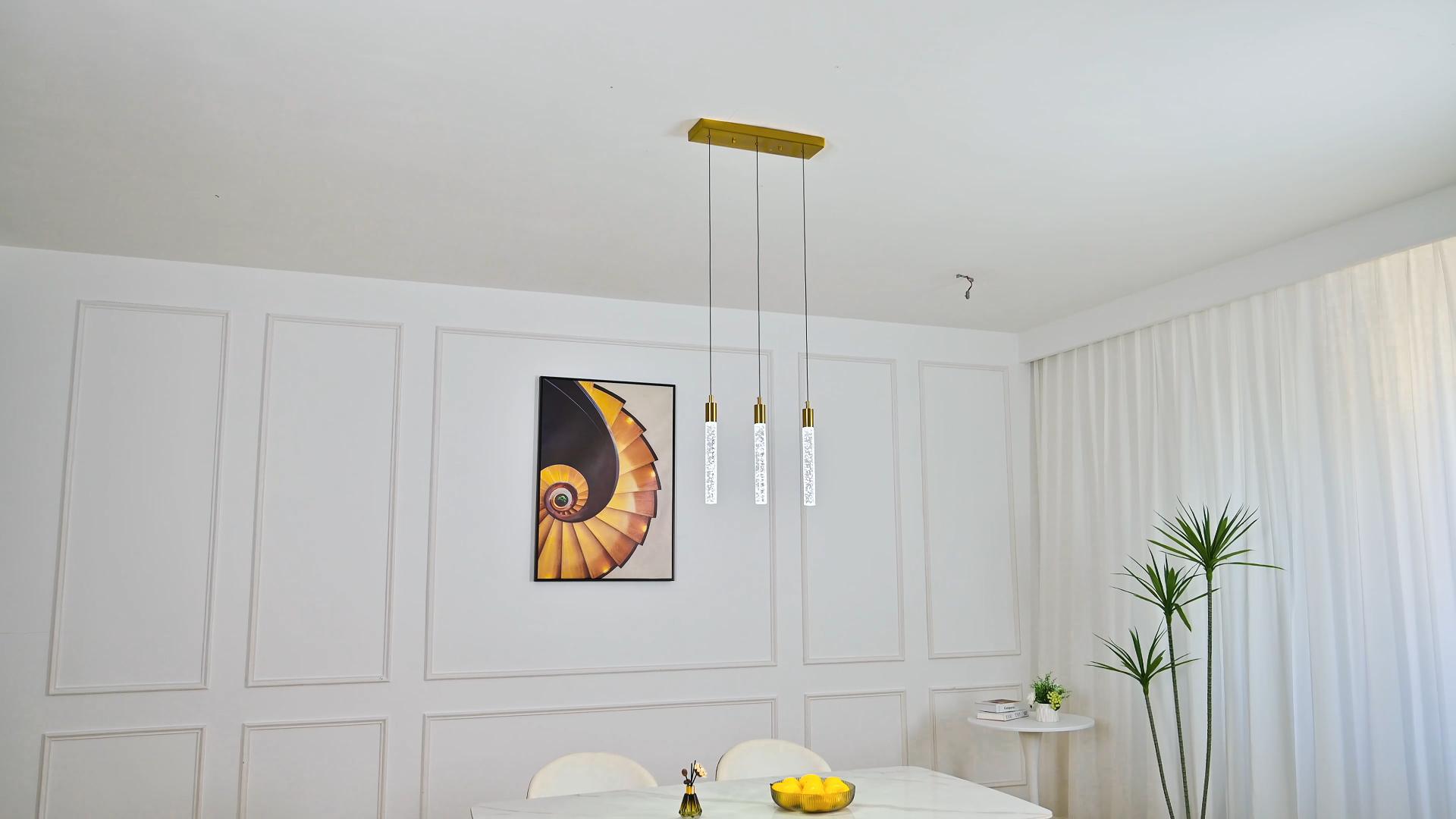 Image of Kitchen Island Lighting Modern Light Fixture Gold Pendant Light Dimmable LED Gold Brass Finish Mini Crystal Pendant Lights for Dining Room Living Room(3-Light)
