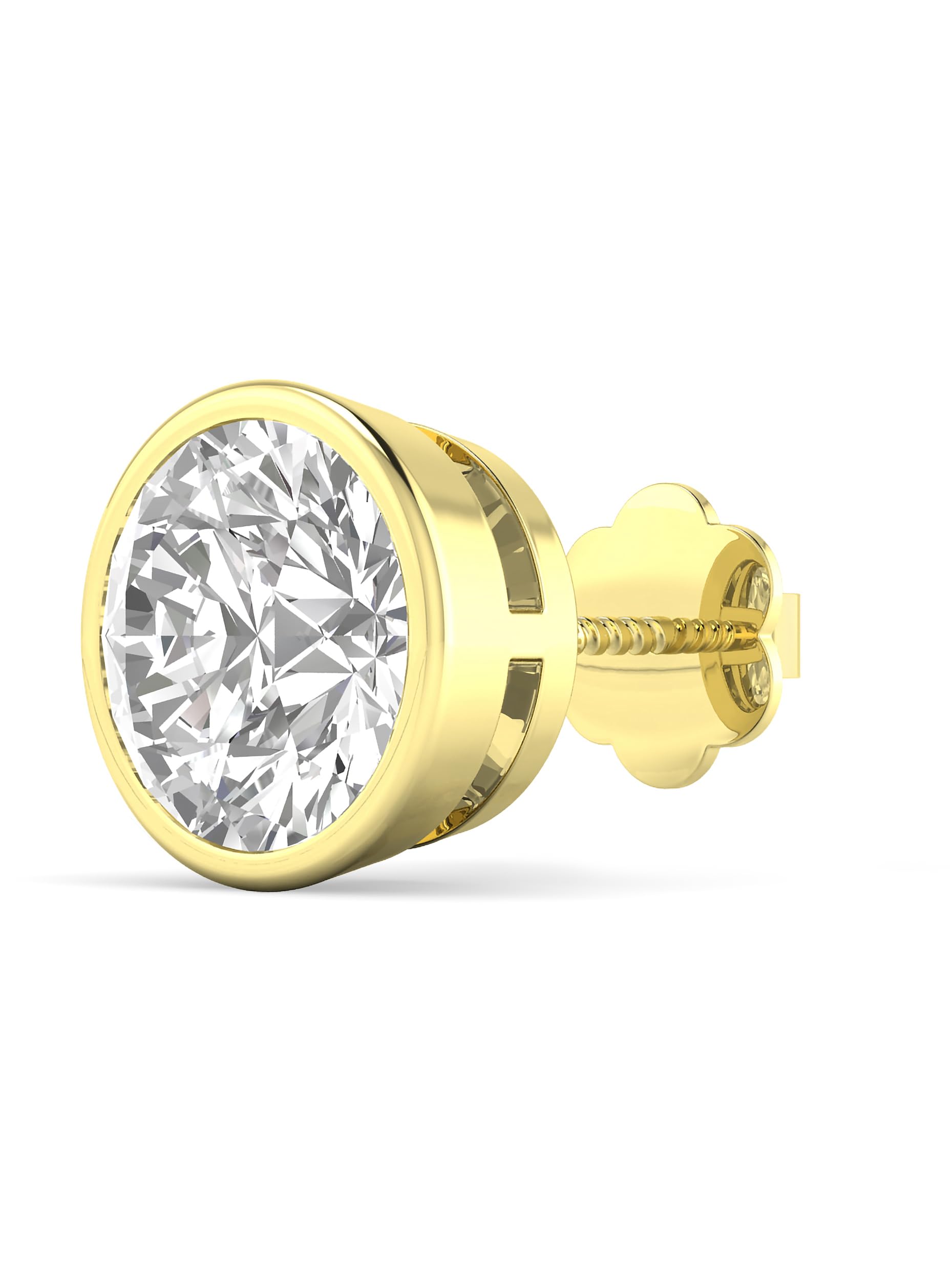 ORIONZStud Earrings for Men & Boys (1 Piece) - 925 Sterling Silver CZ Diamond Ear Studs - Brilliant Bezel Solitaire - 18k Gold Plated Jewellery - Birthday Anniversary Gift - Men Fashion Accessories