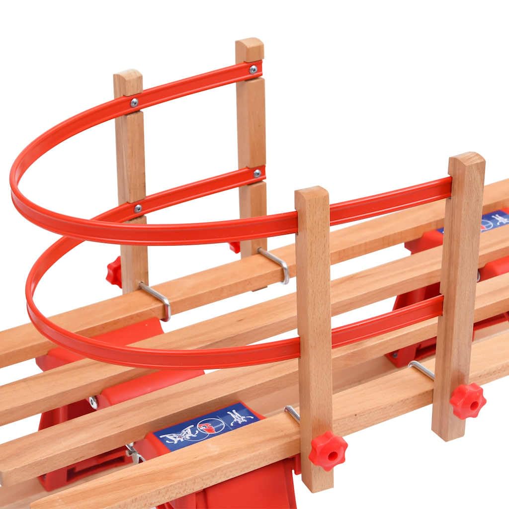 Klappschlitten Holz mit Rückenlehne robuste Metallkufen Zugseil faltbar leicht Kinder Erwachsene Winter Outdoor Berg Piste Rodel Spaß