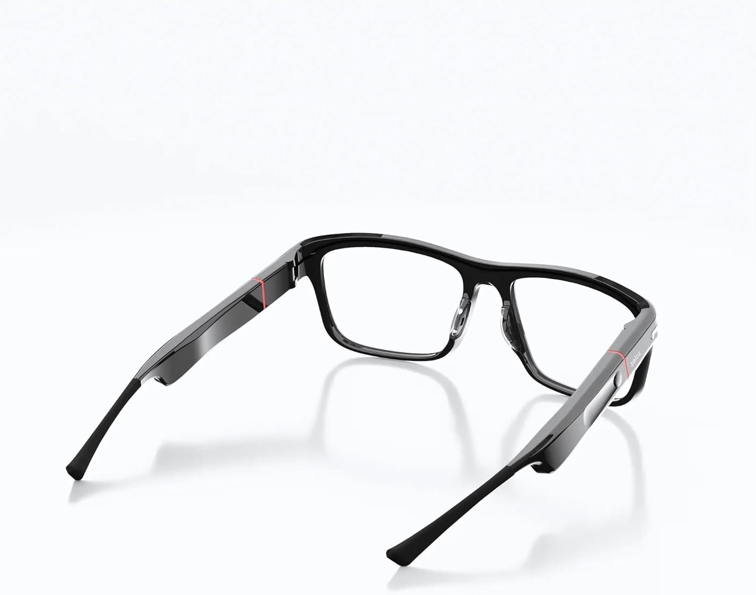 SOLOS AI Powered Glasses with interchangeable frames, showing clear and tinted lens options.