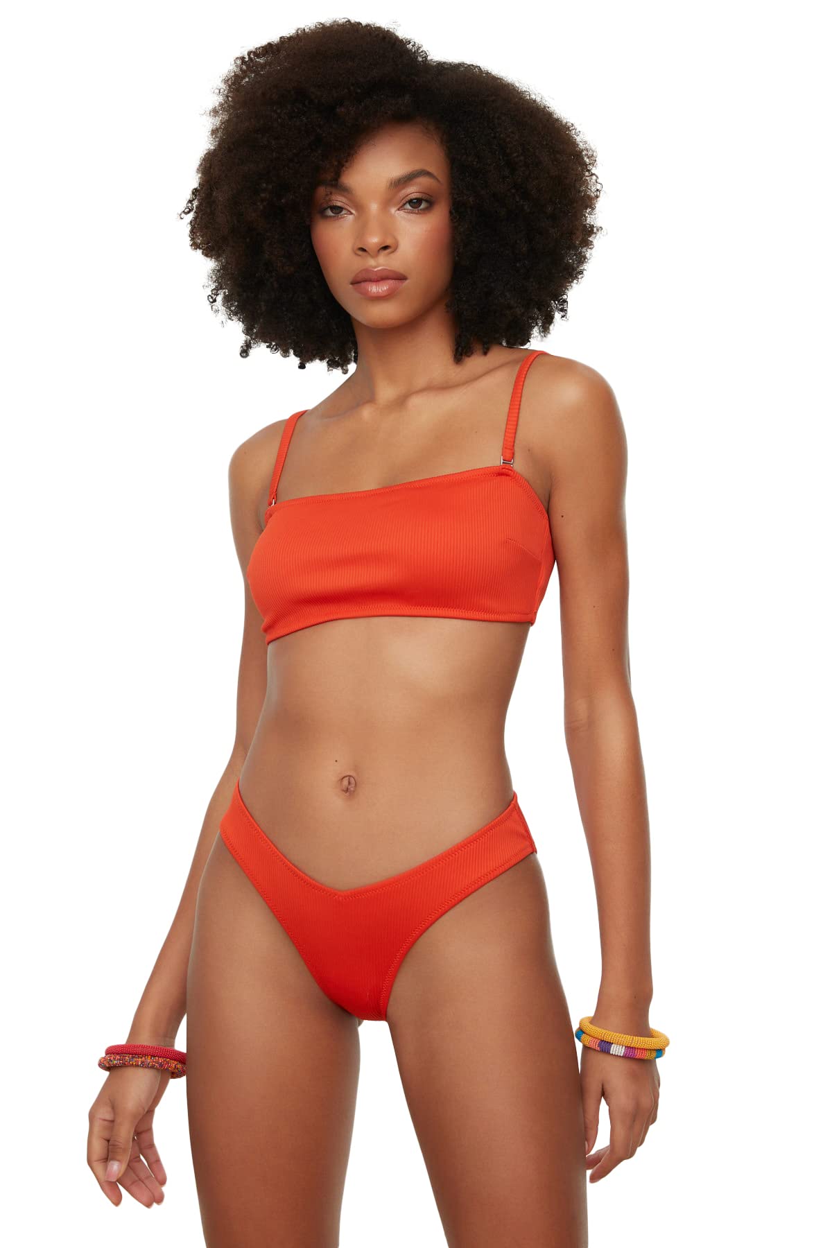 TRENDYOL Damen Textured V-neck Bikini Bottoms, Brick, 36 EU