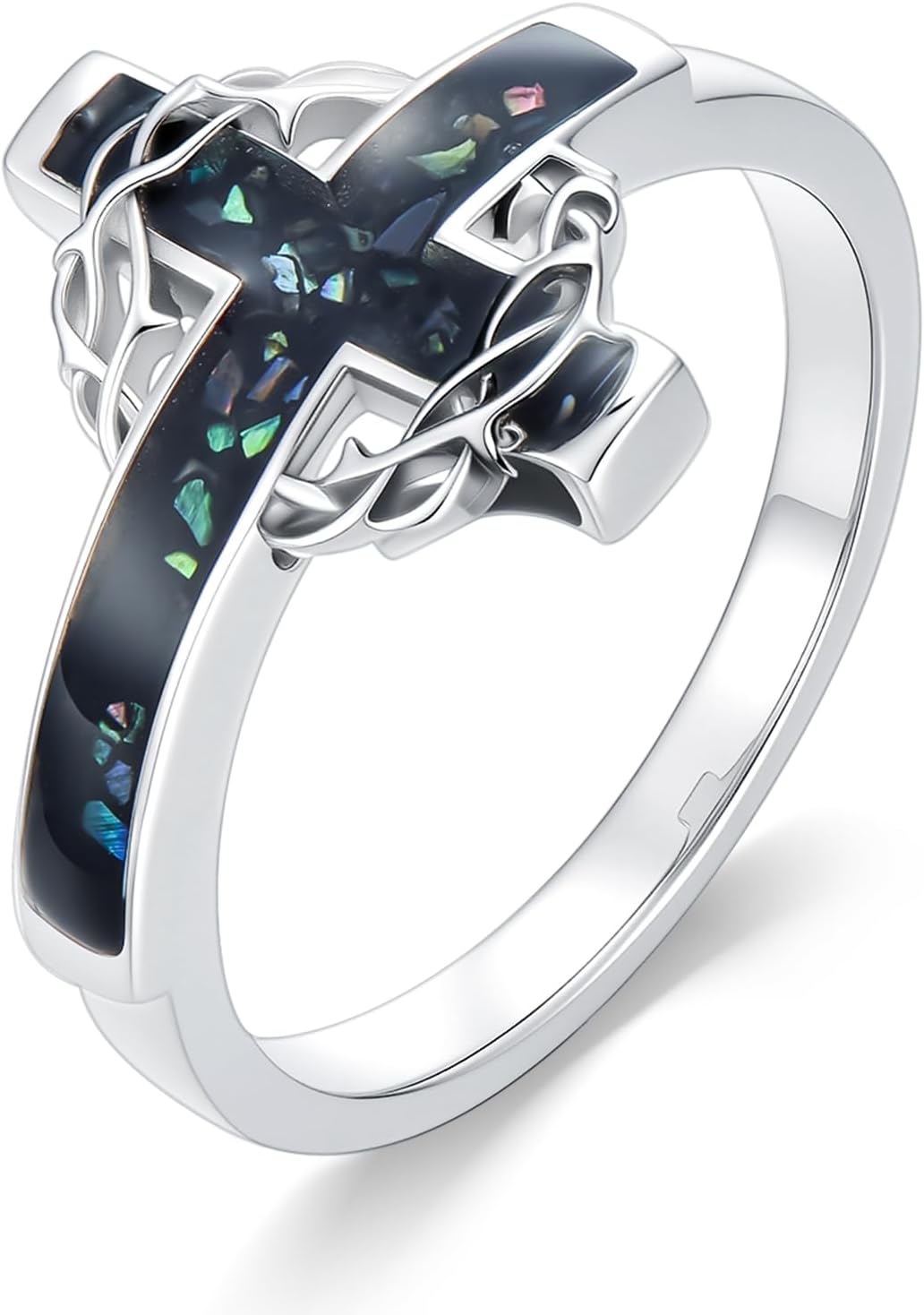 Crown of Thorns Ring 925 Sterling Sliver Cross Ring Christian Jewelry Catholic Gifts for Women Men Girlfriend Mom