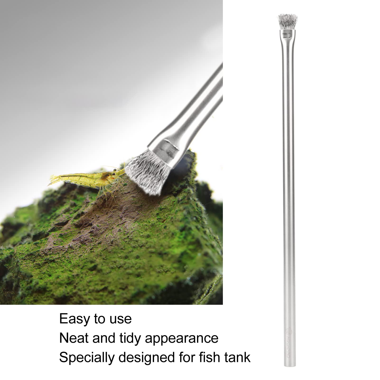 Brosse à algues d'aquarium, durable et à poils métalliques, brosse professionnelle en acier inoxydable 304 doux pour pierre pour aquarium